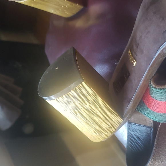 GUCCI Querelle Web Horse Bit Suede Sandal Gold Block Heel EUR 37.5/US 7.5. - Picture 6 of 6